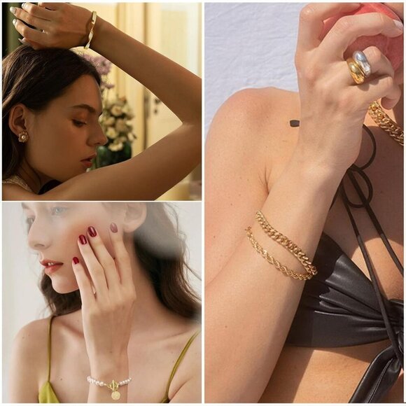 6 PACK 24 PCS Boho Gold Chain Bracelets Set for Women, 14K Gold Plated Multiple - Picture 6 of 7